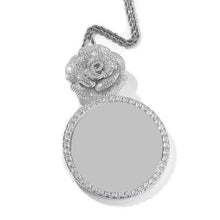 Load image into Gallery viewer, Large Circle Necklace with Rose and 24 inch chain
