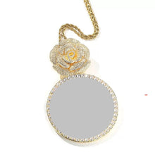Load image into Gallery viewer, Large Circle Necklace with Rose and 24 inch chain
