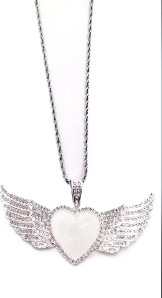 Heart Shaped Angel Wing Necklace (Various Colors)